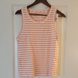Striped Sleeveless Top - Bright Peach and White